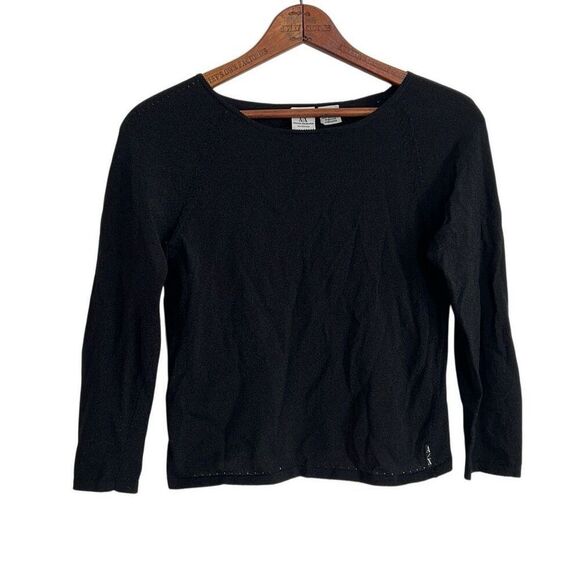 A|X Armani Exchange Raglan Quarter Sleeve Stretch Cropped Top Black Medium - Picture 1 of 7